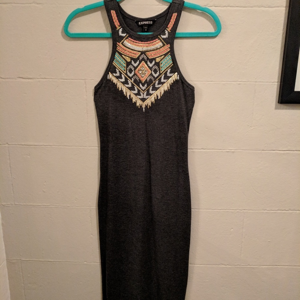Express Sequined and Embroidered Bodycon Midi